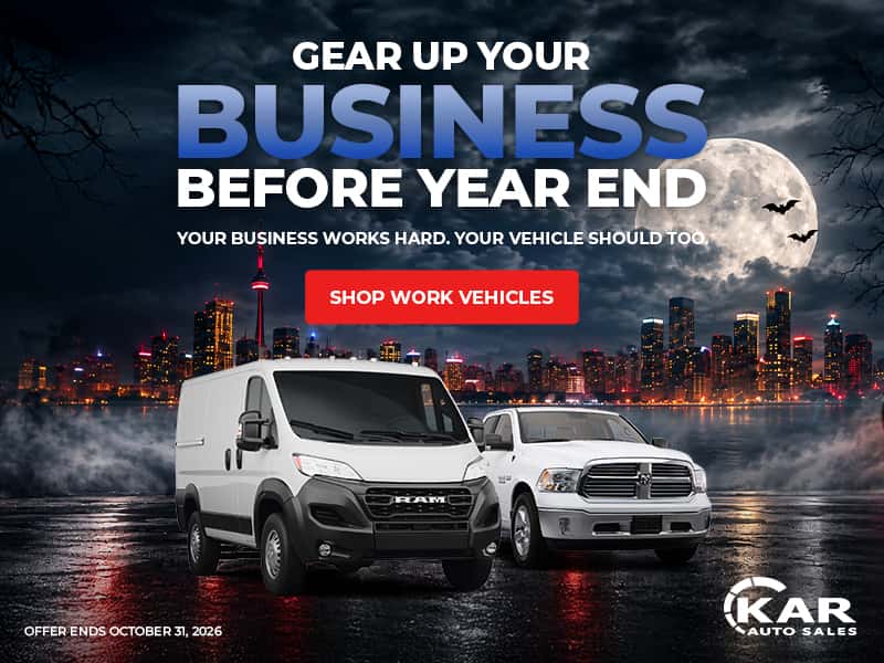 Gear up before year-end with work vans and trucks at KAR Auto Sales. Book an appointment.