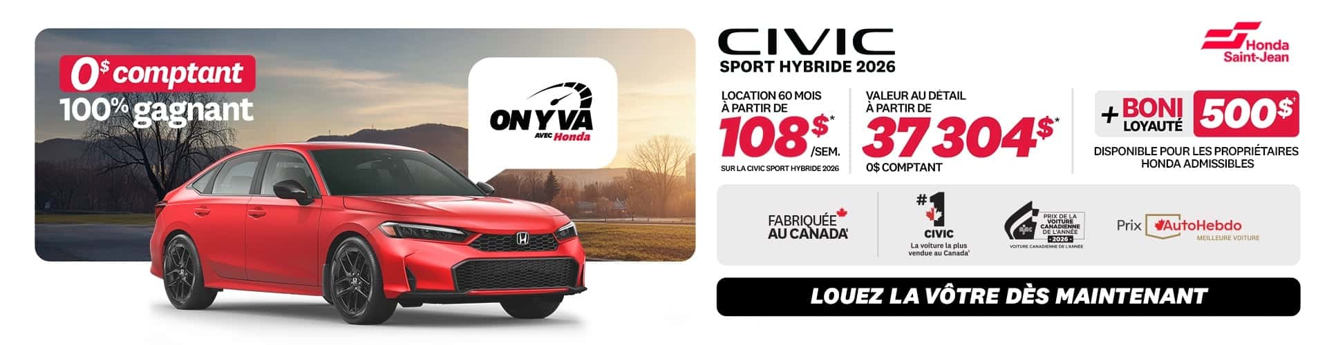 Bannière Civic Sport Hybride 2026 - avril