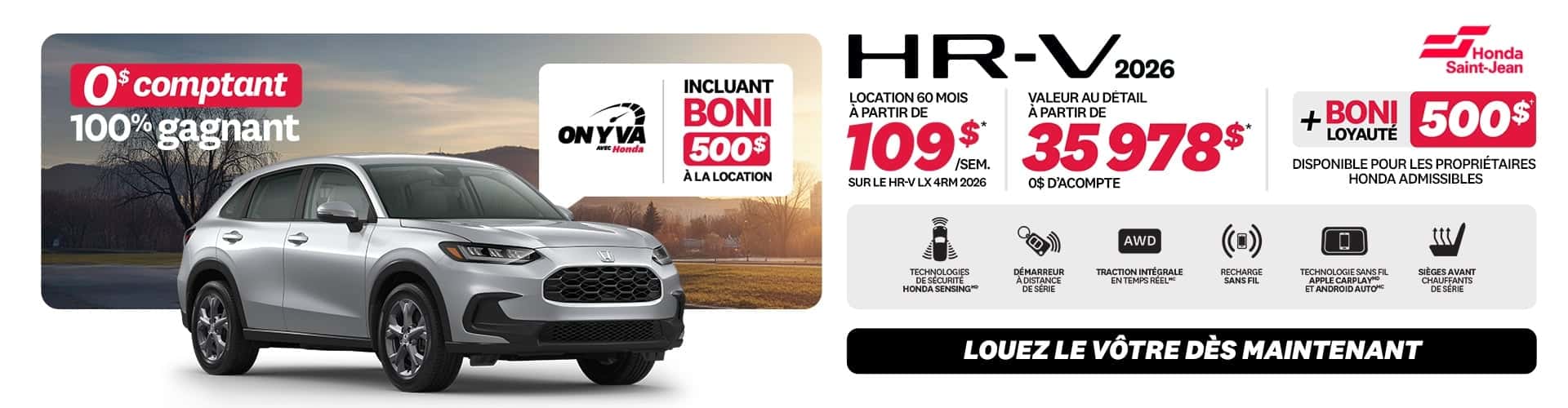 Bannière Honda HR-V 2026 - avril