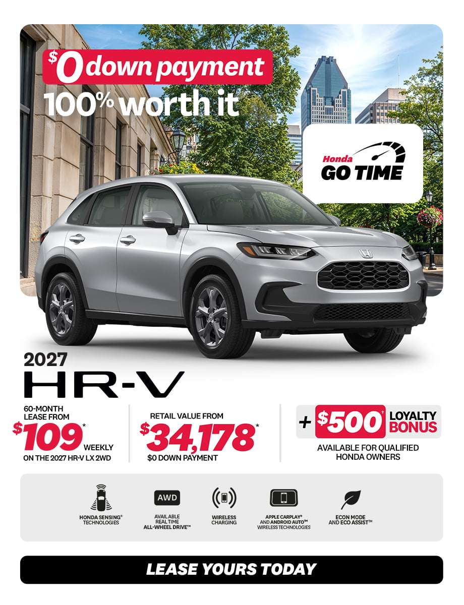 HR-V LX AWD 2026 promotion at Honda Saint-Jean — lease $108/week, $0 down