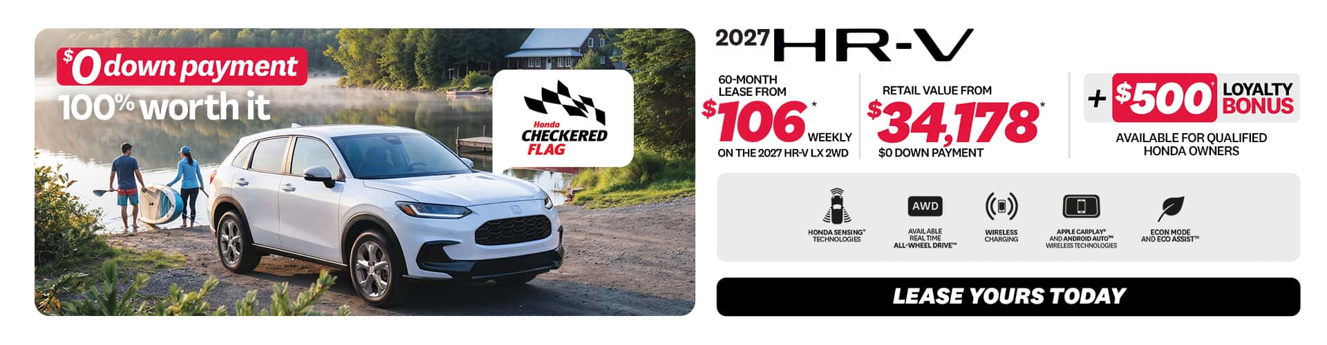 HR-V LX 2WD 2026 promotion at Honda Saint-Jean — lease $106/week, $0 down