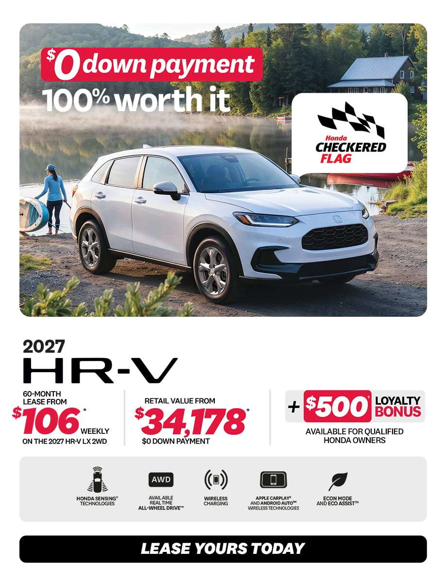 HR-V LX 2WD 2026 promotion at Honda Saint-Jean — lease $106/week, $0 down