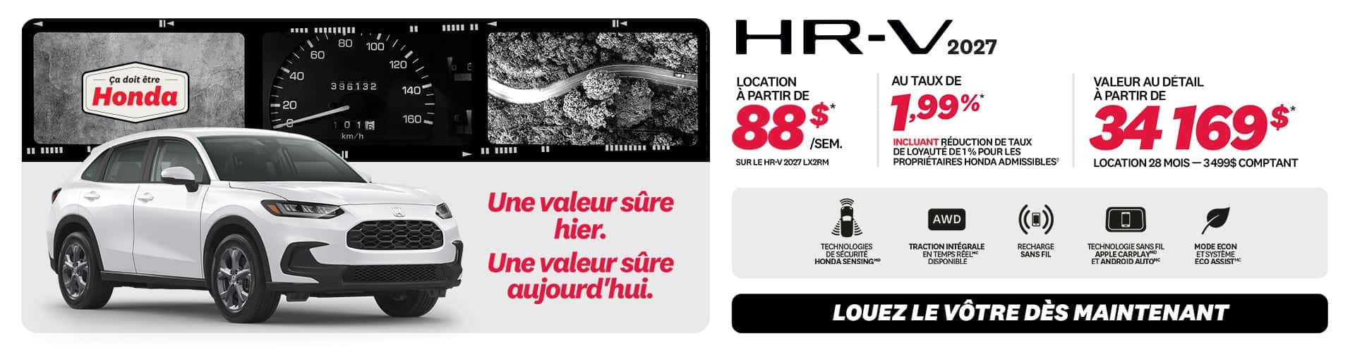 Honda HR-V LX 2RM 2027 en promotion chez Honda Saint-Jean — location à partir de 88 $/semaine