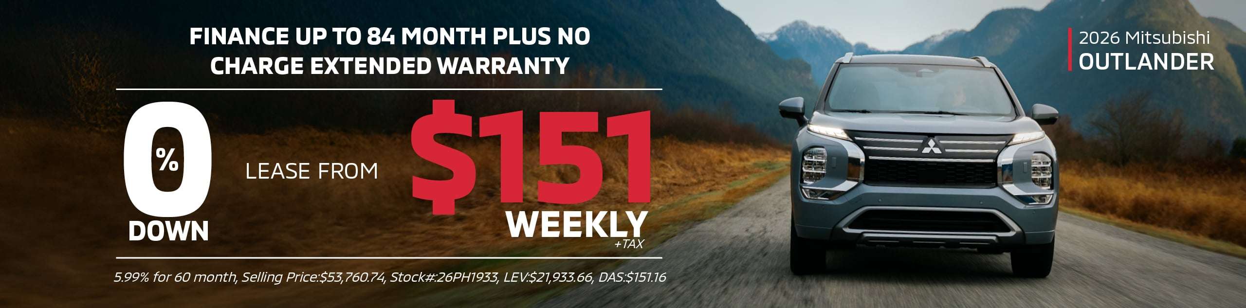 2026 Mitsubishi Outlander PHEV for $151/Weekly $0 Down