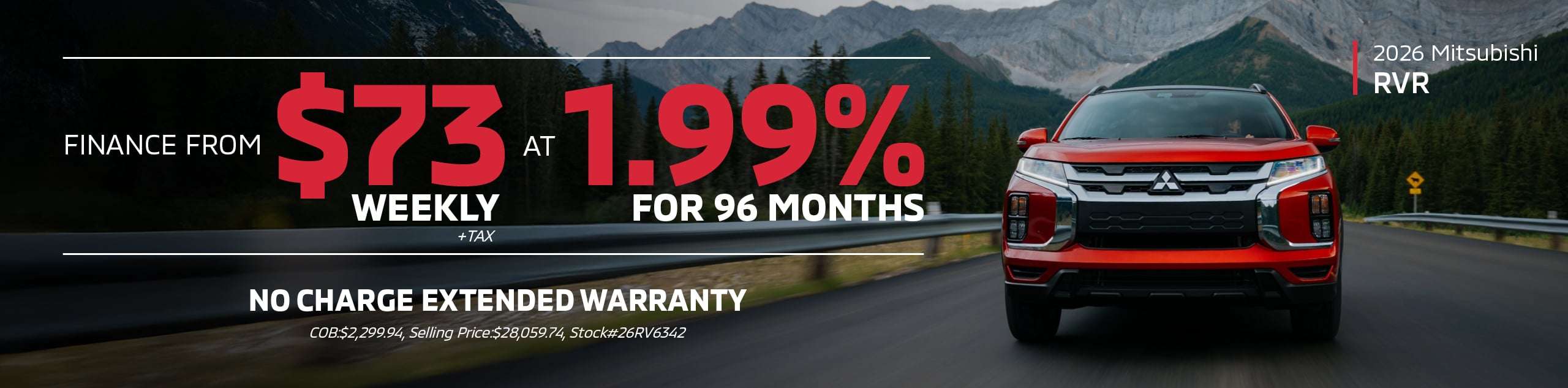 2026 Mitsubishi RVR for $73/Weekly @1.99% for 96 Mos
