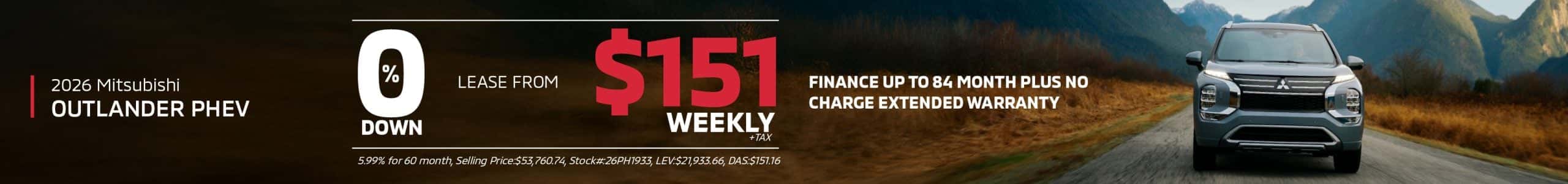 2026 Mitsubishi Outlander PHEV for $151/Weekly $0 Down