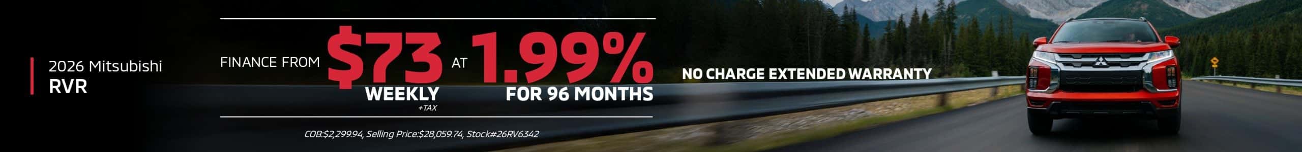 2026 Mitsubishi RVR for $73/Weekly @1.99% for 96 Mos