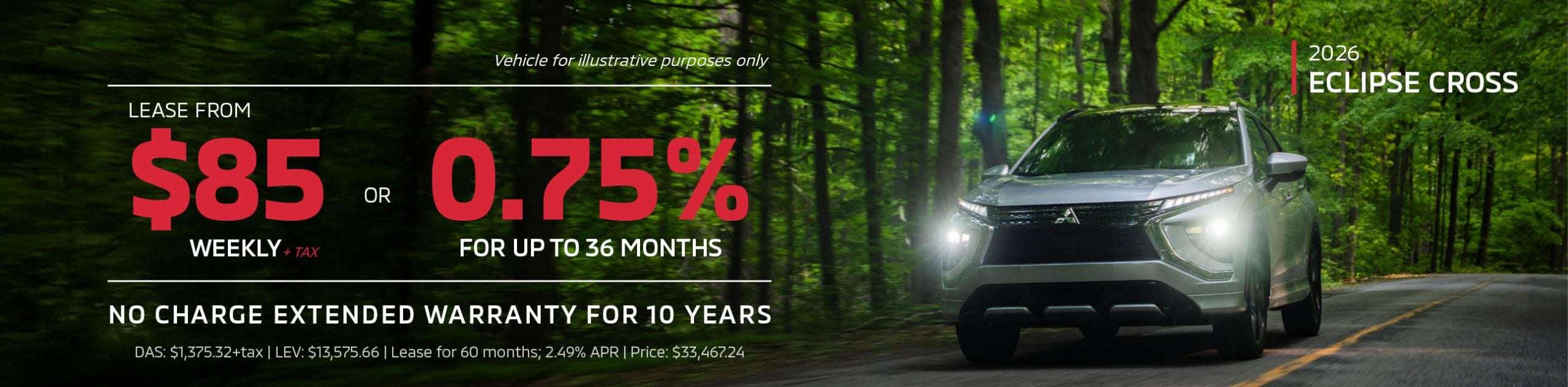 2026 Eclipse Cross $85 Weekly + Tax Lease for 60 Months or Finance at 0.75% for Up to 36 Months
