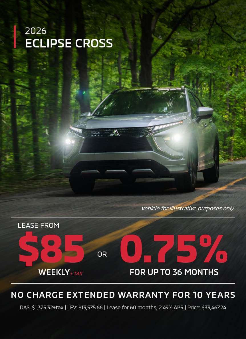 2026 Eclipse Cross $85 Weekly + Tax Lease for 60 Months or Finance at 0.75% for Up to 36 Months