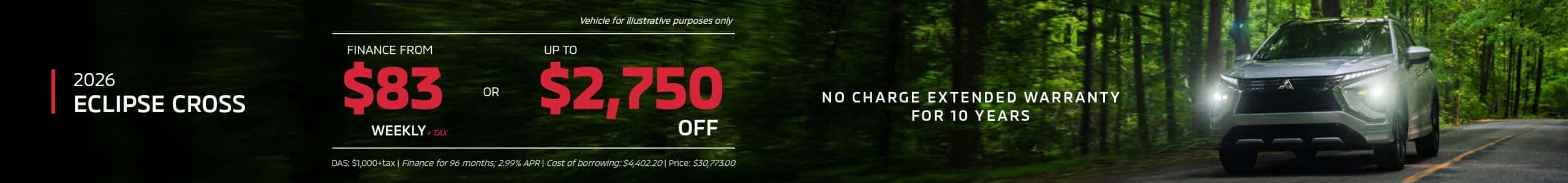 2026 Eclipse Cross $83 Weekly + Tax Finance for 96 Months or Finance at 0.75% for Up to 36 Months
