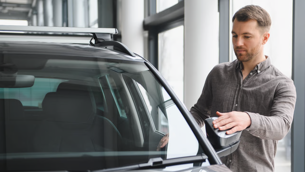 A customer deciding between financing and paying in cash at the dealership, taking a close look at the vehicle