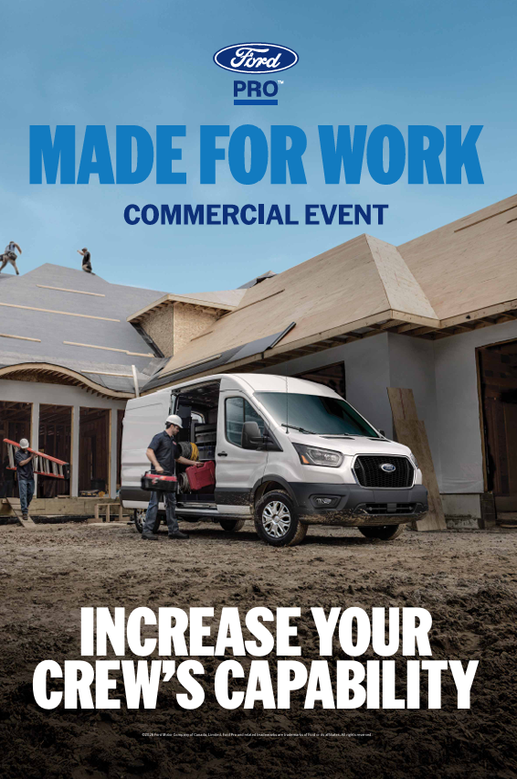 Ford Pro Made for Work Commercial Event. Transit at a worksite. Increase your crew's capability.